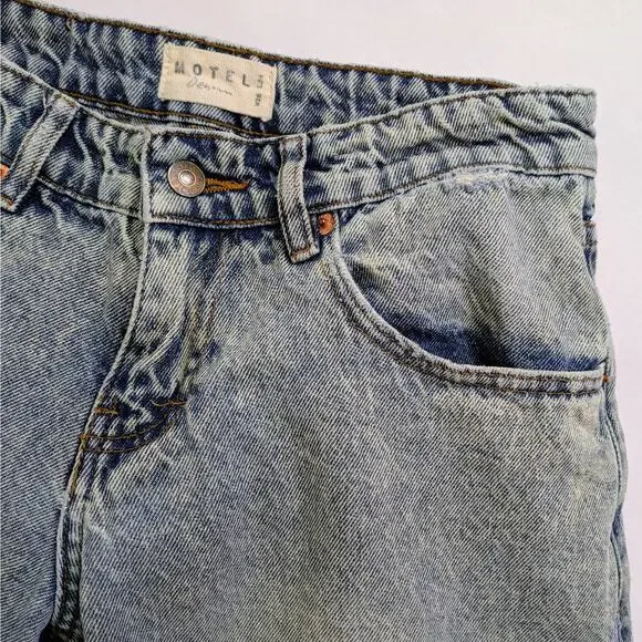 Motel Denim Jeans Womens W 28 L 34 Blue Wide Leg 100% Cotton Low Rise Rigid - Picture 10 of 11